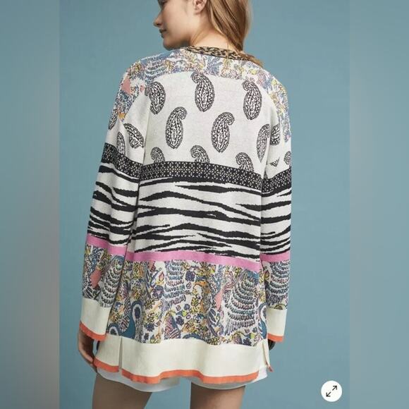 Anthropologie Bicolage Cardigan Sweater Multi Color Paisley Animal Print XSP - Picture 5 of 9